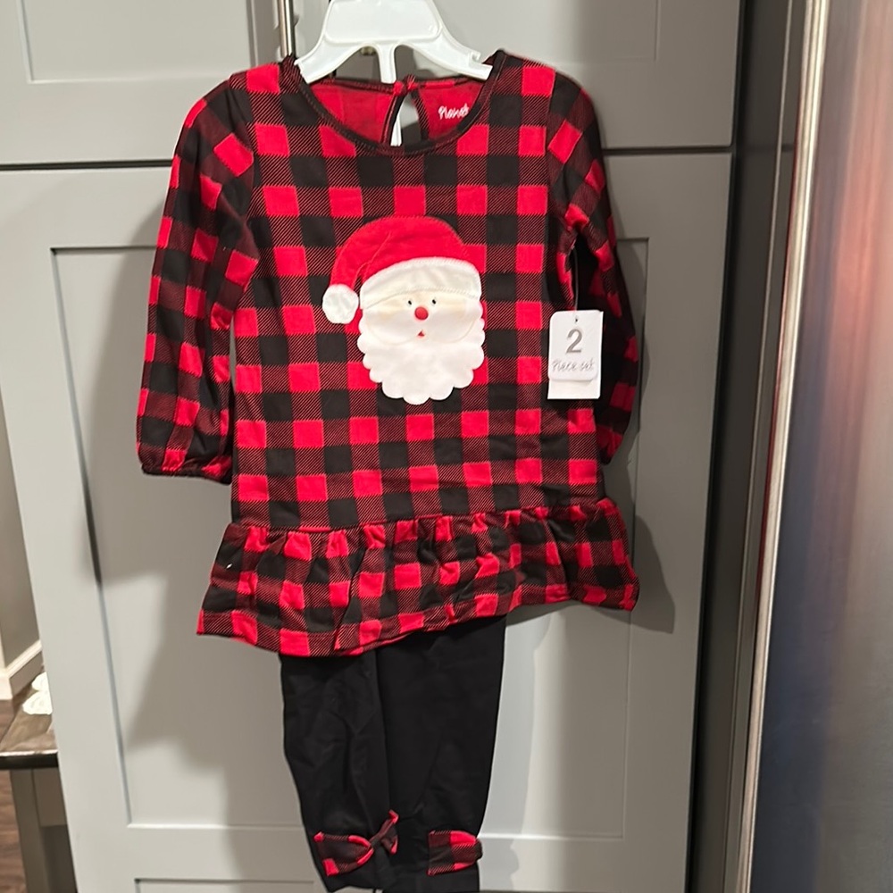 2pc Set Planet Cotton Plaid Santa Outfit for little girls